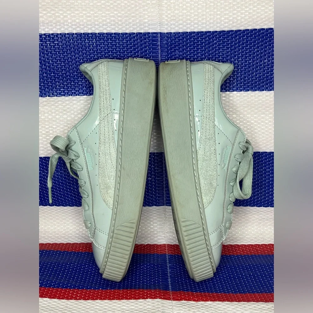 PUMA - Women's Mint Green Leather Basket Platform Sneakers Size 7.5 Shoes Unisex